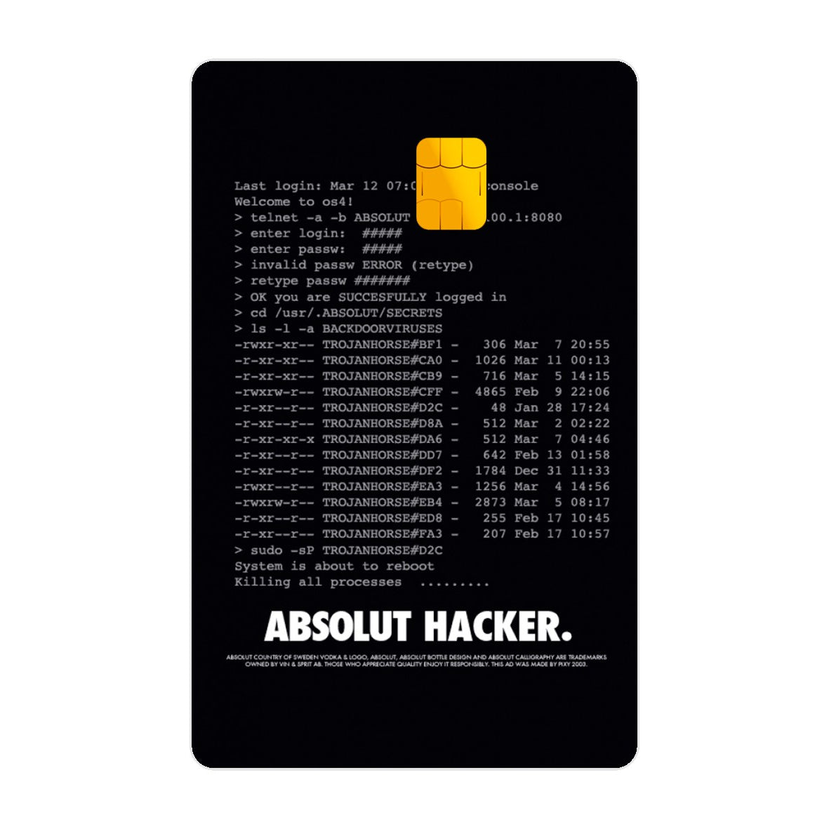 Adesivo Para Cartão - Absolut Hacker