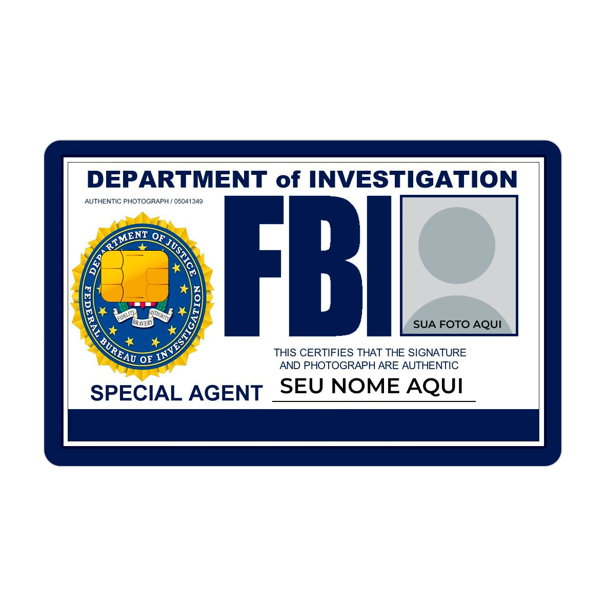 CAPACARD - Película Adesiva Para Cartão - ID FBI (Nome+Foto)