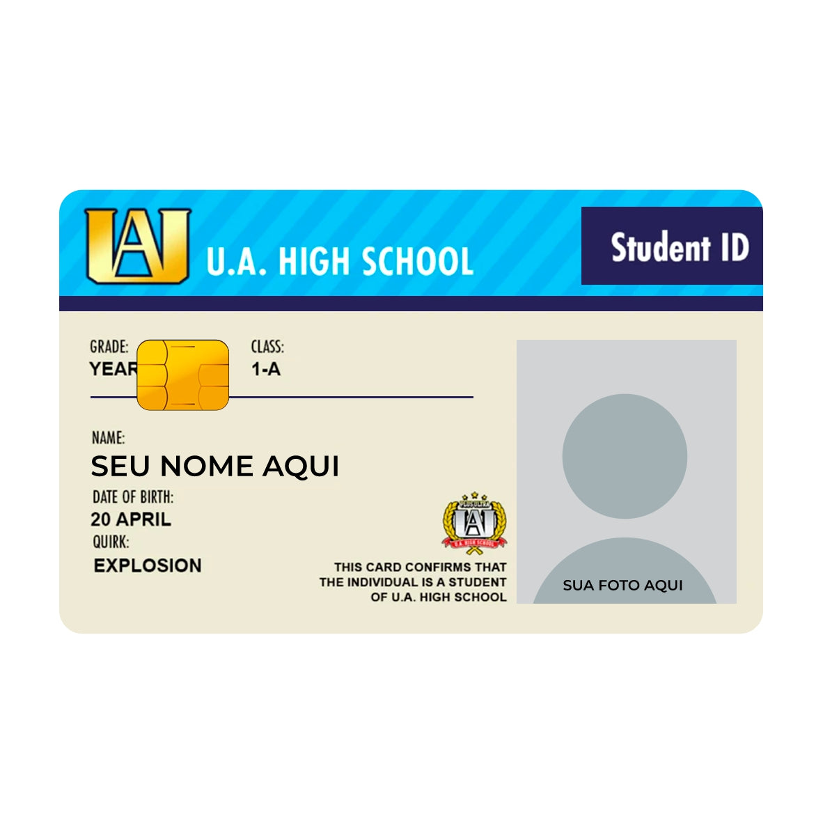 Adesivo Para Cartão - U.A Student (Nome+Foto)