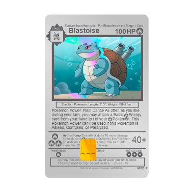 WONDCARD - Cartão De Metal - Blastoise Silver Com Película Holográfica