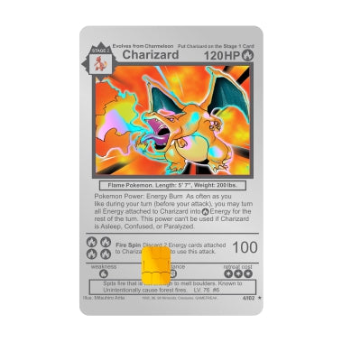 WONDCARD - Cartão De Metal - Charizard Silver Com Película Holográfica